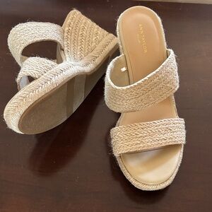 Ann Taylor Natural Beige Braided Espadrille Wedge Sandals NEVER WORN